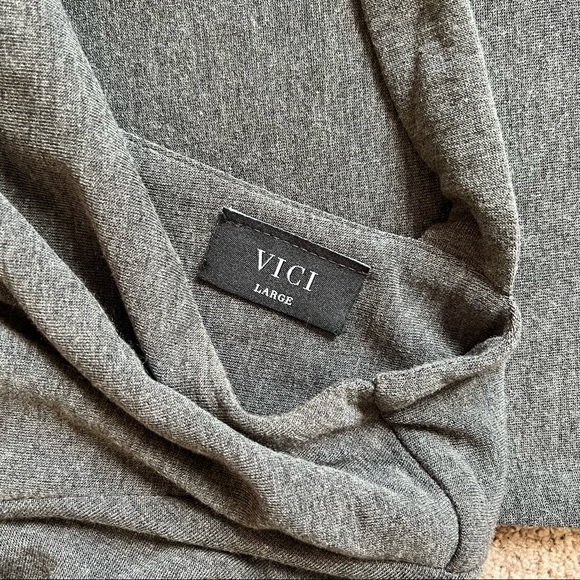 Vici dolls collection gray sweater dress puff sleeve open back large fitted fall - Picture 5 of 5